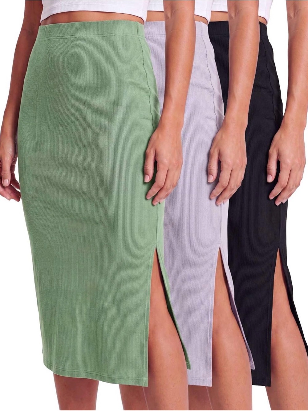 Real Essentials - XXL - 3 Midi Skirts: Sage Green, Lavender and Black